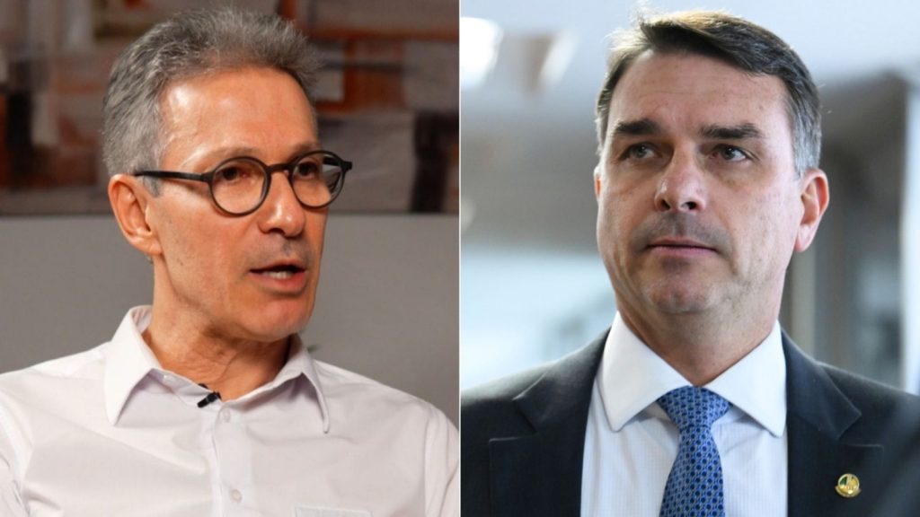 Foto de Romeu Zema durante entrevista sobre Flávio Bolsonaro