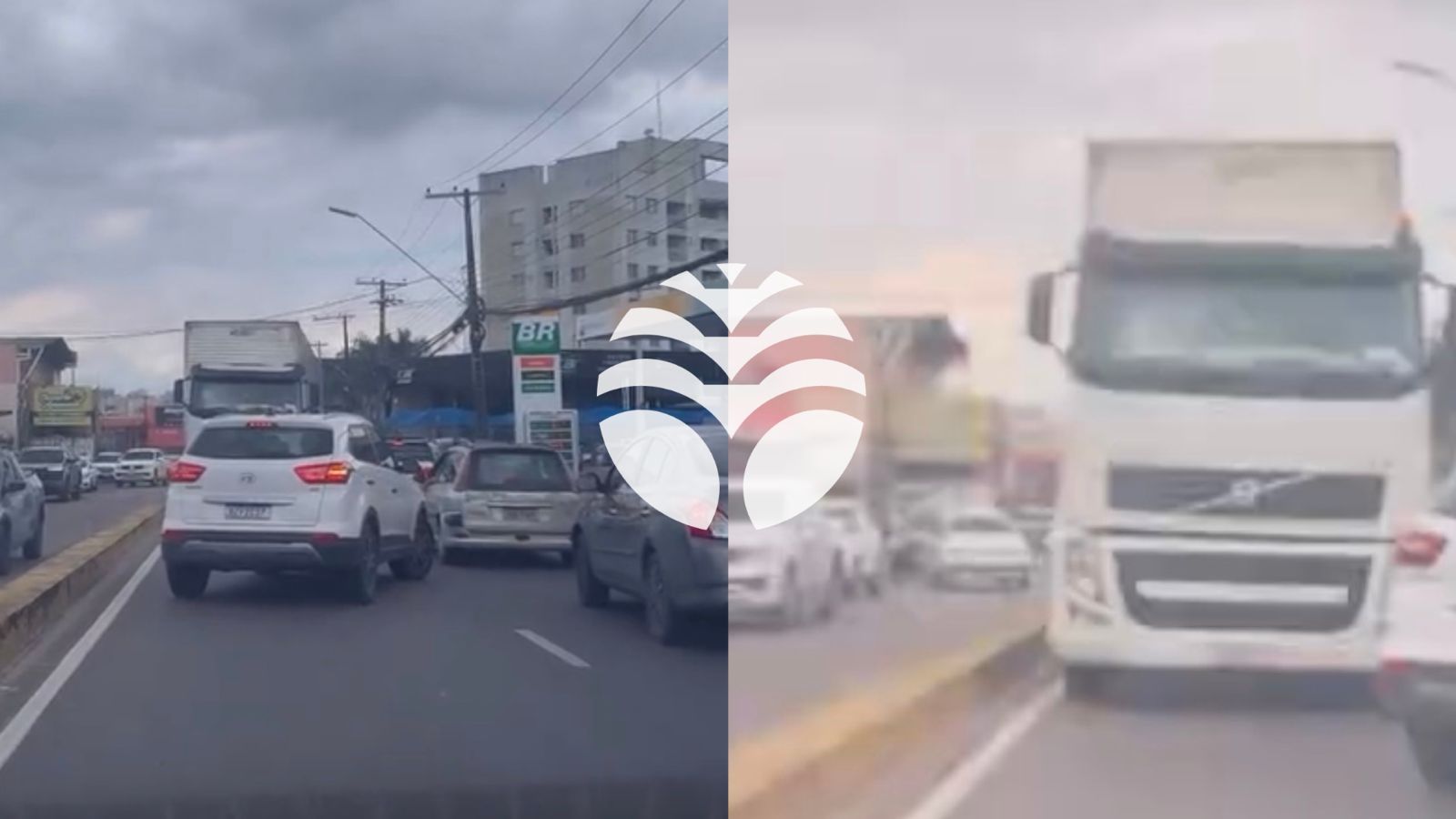 Carreta trafegando na contramão na avenida no bairro Parque Dez de Novembro em Manaus