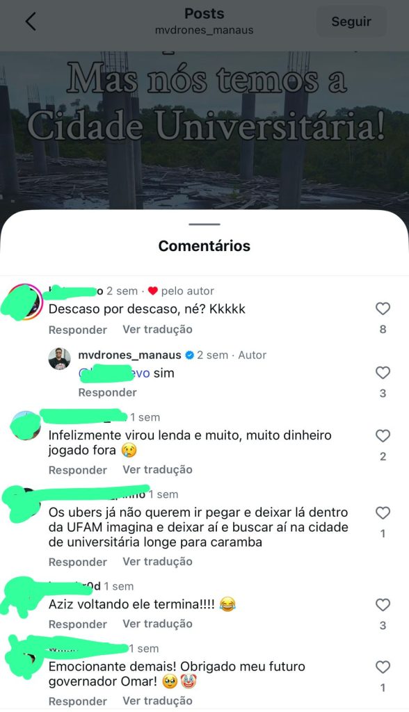 Imagens aéreas da Cidade Universitária da UEA mostrando abandono e vegetação tomada
