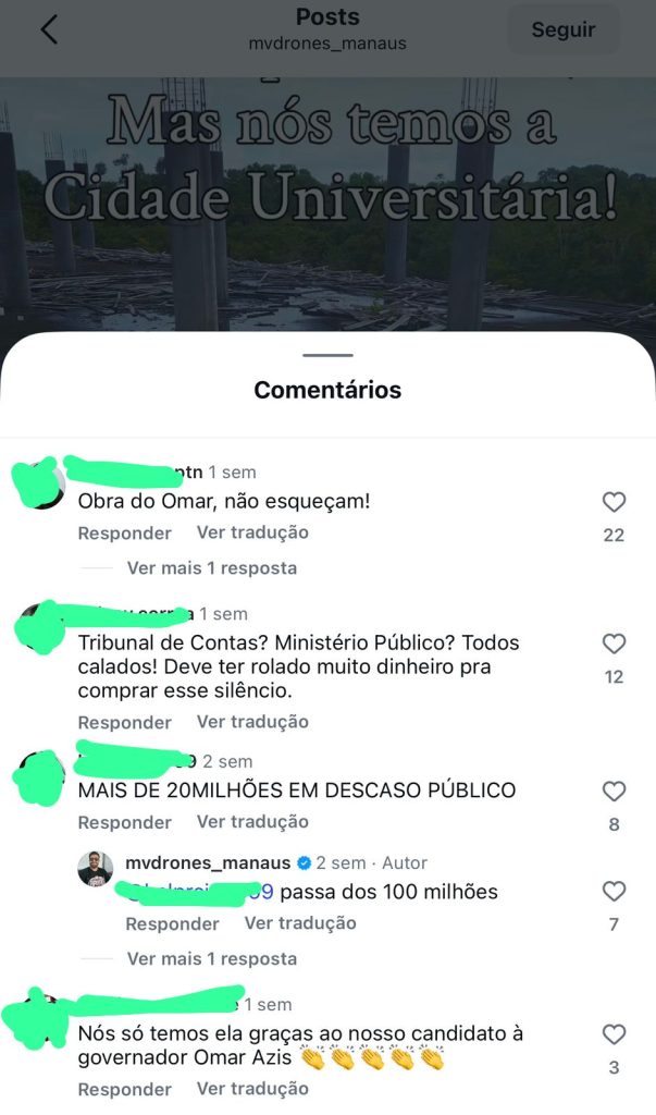Imagens aéreas da Cidade Universitária da UEA mostrando abandono e vegetação tomada