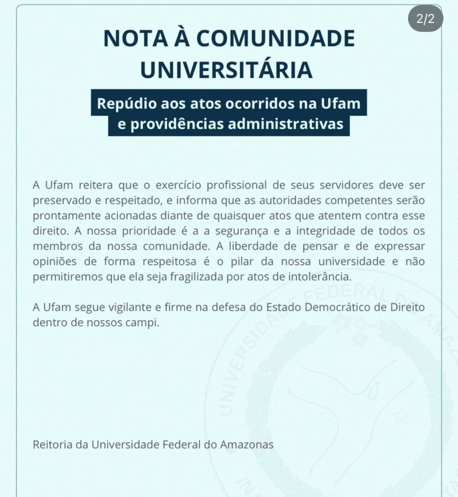 Imagem de repúdio da Ufam após confusão com vereador no campus