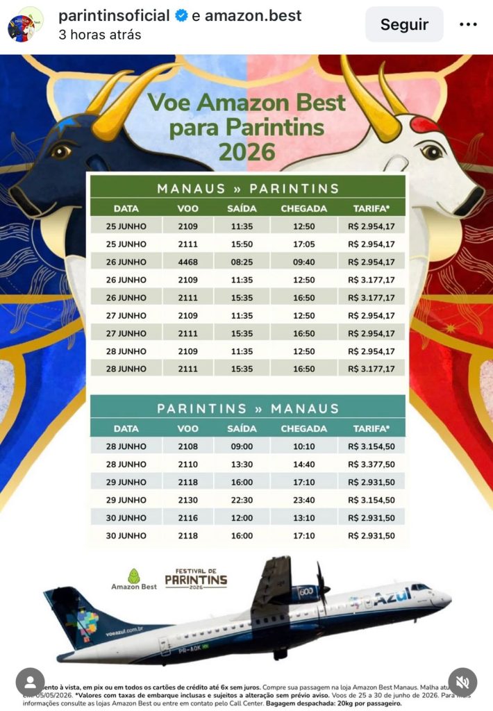 imagem de voos para o festival parintins