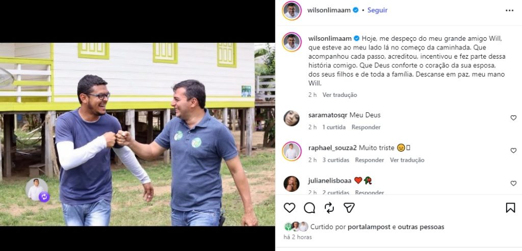 foto de wilson lima lamentando a morte de will franco