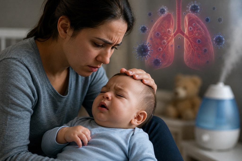 Imagem ilustrativa sobre vírus sincicial respiratório e cuidados com a saúde infantil