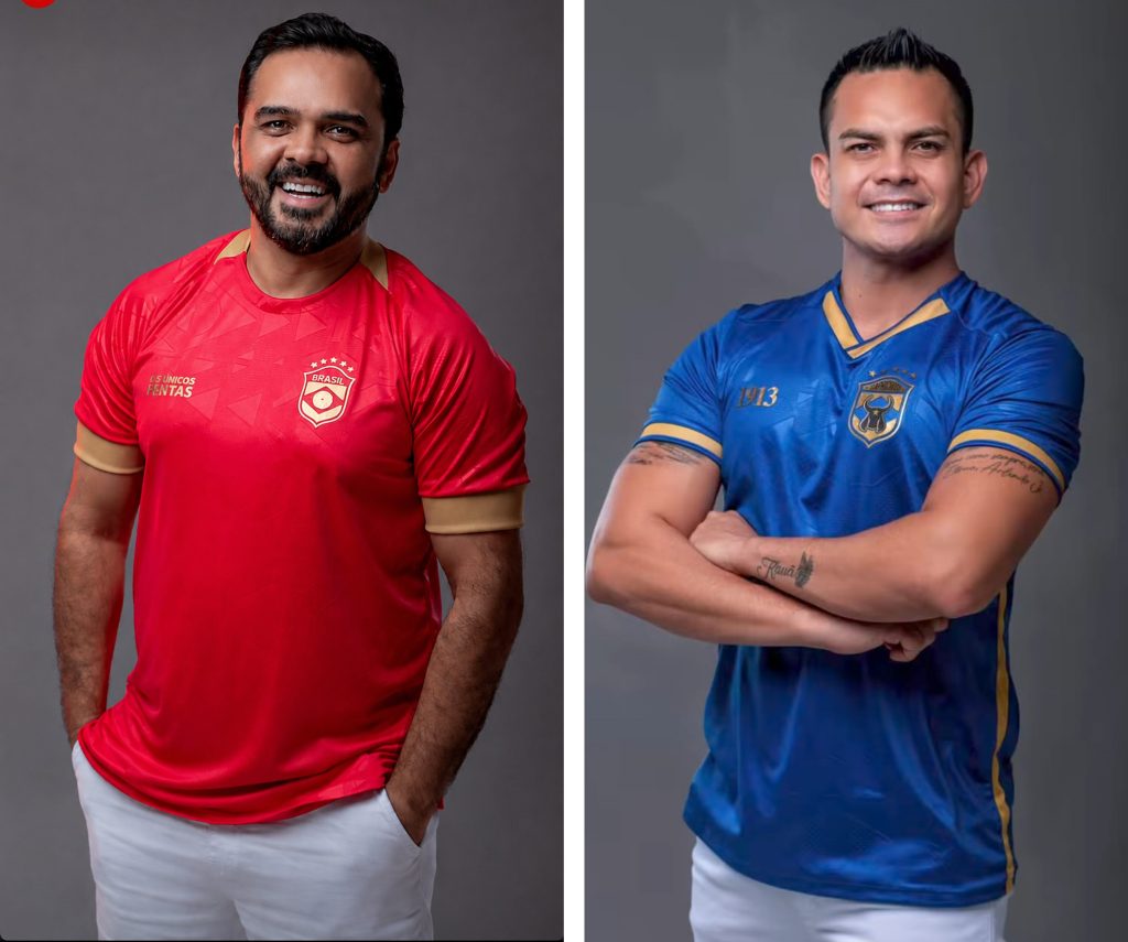 Camisas temáticas dos bois-bumbás Caprichoso e Garantido inspiradas na Seleção Brasileira