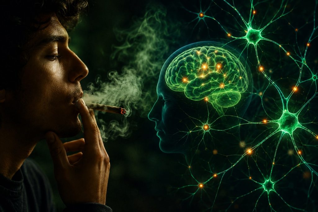 imagem descritiva sobre efeitos da maconha no cérebro