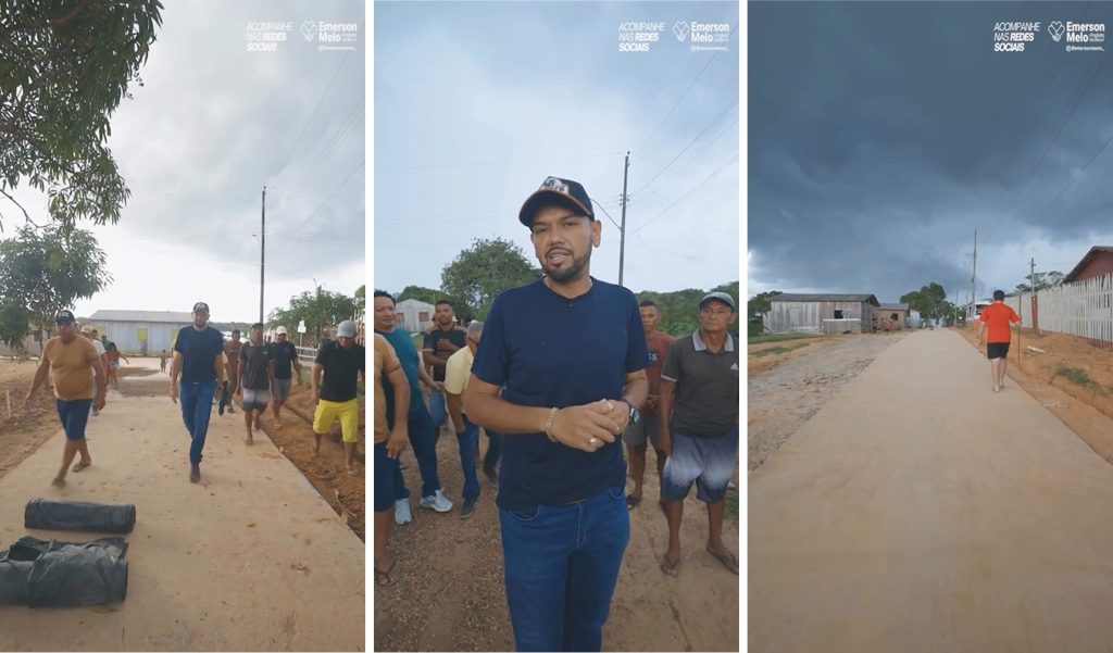 Prefeito Emerson Melo durante vistoria de obras de pavimentação na comunidade Bela Vista em Beruri.