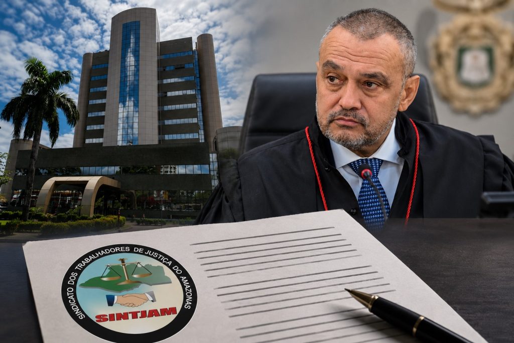 Fachada do Tribunal de Justiça do Amazonas representando o embate entre o TJAM e o sindicato SINTJAM