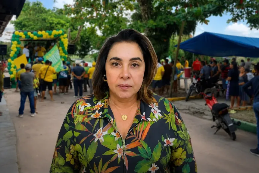 Maria do Carmo Seffair durante agenda política com baixo público no município de Amaturá no interior do Amazonas