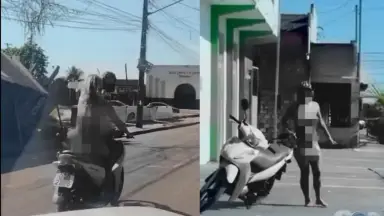 Mulher nua pilota moto em fuga após jogar a própria filha dentro de rio