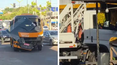 Ônibus do transporte coletivo bate em plataforma do Detran na zona Norte de Manaus
