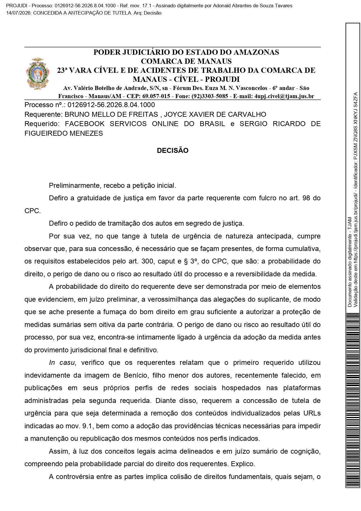 defesa de advogado sérgio ricardo de figueiredo menezes em nota sobre decisão judicial