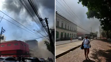 URGENTE: Incêndio assusta moradores e toma conta de região próxima à Catedral de Manaus