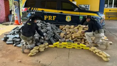 PRF apreende mais de 1 tonelada de drogas escondida em fundo falso de caminhão na BR-364